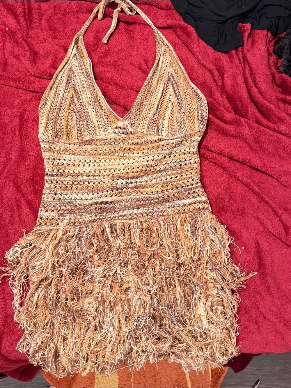 Boho Crochet Fringe Halter Mini Dress Stretchy Festival Resort Cover Up